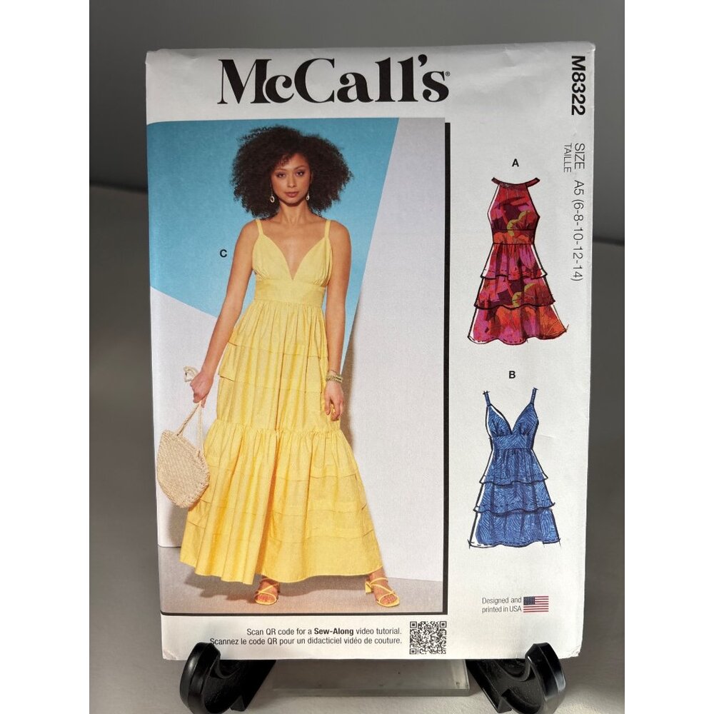 McCalls M8322 Sewing Pattern Tiered Dress Size 6-8-10-12-14 Uncut